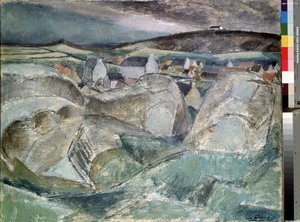 Aldeia entre as rochas. Pintura de Henri Victor Gabriel Le Fauconnier (1881-1946)