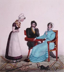 "E acima de tudo, seja bom!", caricatura de um casal falando com sua empregada antes de sair, c.1820-30 (cor litho)