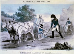 Napoleão I (1769-1821) a Santa Helena: o imperador lavra um sulco (30/06/1816) Litografia de Villain. 1816 Ile d