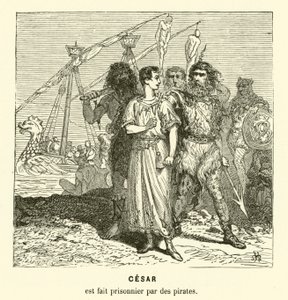 Júlio César feito prisioneiro por piratas cílices ao atravessar o Mar Egeu, c75 a.C. (gravura)
