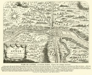 Plano da cidade romana de Lutécia, local da Paris moderna (gravura)
