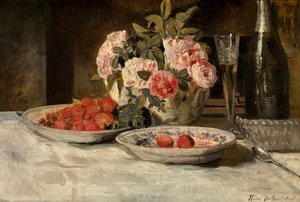 Morangos com Champagne (óleo sobre tela)