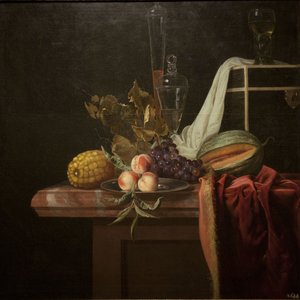 Natureza morta com vidro e frutas, ca 1675 de Henri de Fromantiou