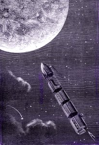 Comboio de balas (ou projécteis) disparado por um canhão gigante para a Lua, "Da Terra à Lua" de Júlio Verne