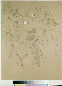 Carnaval no Moulin Rouge: entrada de Cha-u-kao, c.1896 (tinta da china com pincel, lápis e papel branco) de Henri de Toulouse Lautrec