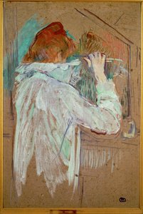 Mulher a encaracolar o cabelo (pintura sobre tela) de Henri de Toulouse-Lautrec