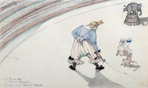 Cena de circo: adestramento. Um palhaço com um cão cientista e um elefante acrobático. Desenho de Henri de Toulouse Lautrec (1864-1901) Albi do século XIX, Musee de Toulouse Lautrec de Henri de Toulouse Lautrec
