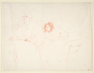 Femme au plateau, petit d?jeuner, Madame Baron et Mademoiselle Popo (Mulher com bandeja, Pequeno Almoço, Madame Baron e Mademoiselle Popo), da série Elles de Henri de Toulouse Lautrec