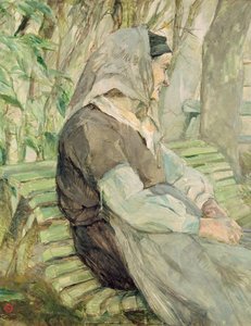 Mulher velha sentada numa bancada em Celeyran de Henri de Toulouse Lautrec