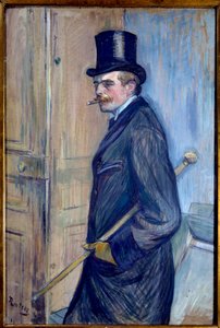Retrato de Louis Pascal (1864-1901) O primo do artista é retratado em uma cartola com uma bengala e fumando. Pintura de Henri de Toulouse Lautrec (1864-1901) 1891 Sol. 0,81x0,54 m Albi. Musee Toulouse Lautrec - Retrato de Louis Pascal (1864-1901), o artist de Henri de Toulouse Lautrec