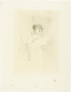 Retrato da atriz Luce Myrès com fã Luce Myres de rosto de Henri de Toulouse Lautrec