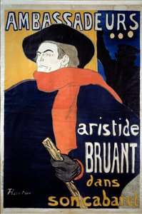 Cartaz para o espectáculo de Aristide Bruant (1851-1925), compositor francês. "Embaixadores - Aristide Sparrow no seu cabaré". Litografia de Henri de Toulouse-Lautrec (1864-1901). 1892. Dim 1,41 x 0,98 m Bruxelas, musee d