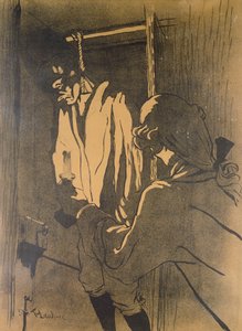 The Hanging, um cartaz que ilustra um episódio do Caso Calas de acordo com o romance de A. Siegel, "Les Drames de Toulouse", 1892 (litografia a cores)