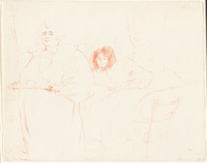 Mulher com uma bandeja—Café da manhã (Madame Baron e Mademoiselle Popo), prato dois de Elles de Henri de Toulouse Lautrec