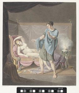Representação clássica com homem de pé por mulher na sala de estar de Henricus Franciscus Wiertz