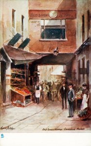 Londres antiga: Ship Tavern Passage, Leadenhall Market (litografia a cores) de Henrie Pitcher