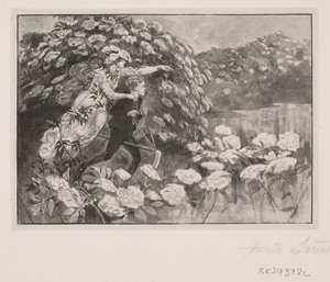 Ilustração para H. C. Andersen: "Hyldemother" de Henrik Arnold Hamilkar Sørensen