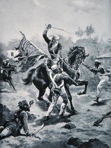 Tenente Roberts ganhando seu V.C., 2 de janeiro de 1858, ilustração de "A História da Nação" (litho) de Henry Payne