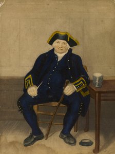 Retrato de um reformado de Greenwich, sentado com cachimbo de barro e caneca (água-tinta) de Henry (after) Dawe