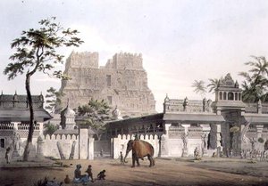Pagoda em Ramisseram, placa IX, gravada por J. Bluck (fl.1791-1831) 1809 (gravura)