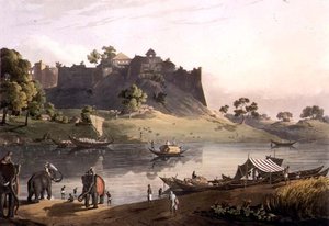 Ruínas do Forte em Juanpore no rio Goomtee, placa V, gravada por Daniel Havell (1785-1826) 1809 (gravura)