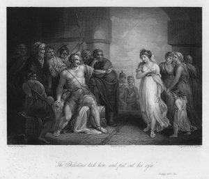 Sansão e Dalila, Juízes XVI, 21 (gravura)