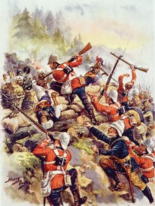 Storming the Heights, ilustração da "Batalha Gloriosa da História Inglesa" do Major CH Wylly, década de 1920 de Henry A. Payne