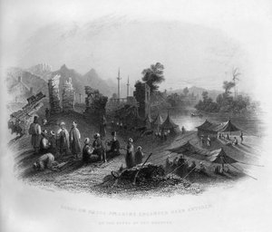 Os peregrinos de Hadgi Meca acamparam perto de Antioquia, nas margens do Orontes, na Turquia, em 1841.