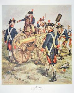 Exército Continental Americano: Uniformes de Artilharia de 1777-83 (aguarela sobre papel)