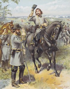 General Pickett recebendo a ordem de cobrança do General Longstreet, Batalha de Gettysburg, 3 de Julho de 1863 (cor litho)