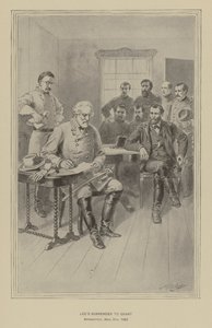 A rendição de Lee a Grant, Appomattox, Virginia, 9 de Abril de 1865 (litho) de Henry Alexander (after) Ogden