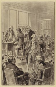 Assinatura da Declaração de Independência, 4 de Julho de 1776 (litho) de Henry Alexander (after) Ogden