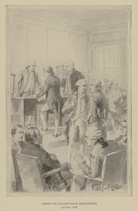 Assinatura da Declaração de Independência, 4 de Julho de 1776 (litho) de Henry Alexander (after) Ogden
