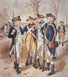 Uniformes de Infantaria do Exército Continental (Americano) de 1779-83 (aguarela sobre papel)