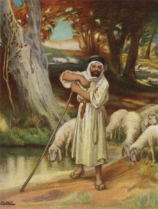 Um pastor e seu rebanho em Banias (cor litho) de Henry Andrew Harper
