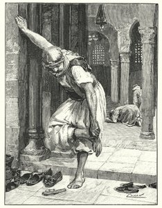 Calçar sapatos, um costume oriental (litho)