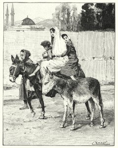 Várias pessoas a cavalgar sobre um cu (litho) de Henry Andrew Harper