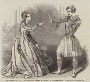Miss Cushman como Viola, e Miss Susan Cushman como Olivia, em Twelfth Night, no Haymarket Theatre