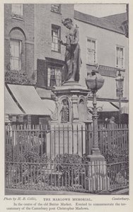 Memorial ao dramaturgo e poeta Christopher Marlowe, Buttermarket, Canterbury, Kent (foto a p/b) de Henry Beauchamp Collis