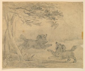 Estudo de dois Spaniels em um parque de Henry Bernard Chalon