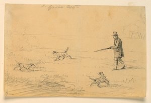 Estudo de um cavalheiro com três cães, caçando de Henry Bernard Chalon