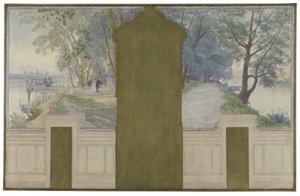 Esboço para a sala de casamentos da Câmara Municipal de Asnières: Paisagens. O Sena com as pontes de Saint-Ouen e Courbevoie, cerca de 1900 (óleo sobre tela) de Henry Bouvet