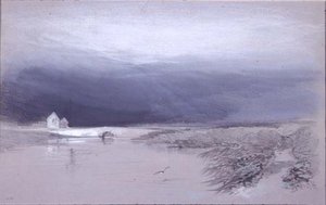Paisagem com rio e ponte: chuva chegando de Henry Bright