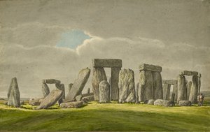 Stonehenge do S.E, mostrando pedras em estado de ruína com 2 visitantes, 1824-1839 de Henry Browne