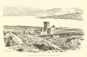 Ilha de Iona, com ruínas da Catedral, Escócia (gravura)