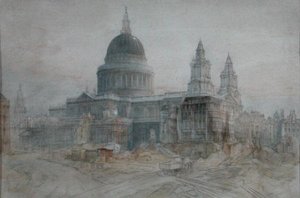 Catedral de São Paulo após a Guerra, c.1947 (aguarela e lápis sobre papel)