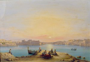 Porto de Valetta ao pôr do sol