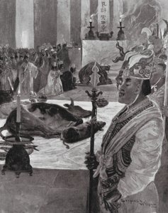 Um sacrifício num templo confucionista (litografia) de Henry Charles Seppings Wright