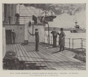 Sir E Satow recebido pelo capitão Burke a bordo do HMS Orlando em Wusung de Henry Charles Seppings Wright