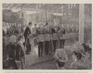O duque de Connaught lançando a pedra fundamental das novas escolas da Royal Masonic Institution for Boys em Bushey em 12 de maio de Henry Charles Seppings Wright